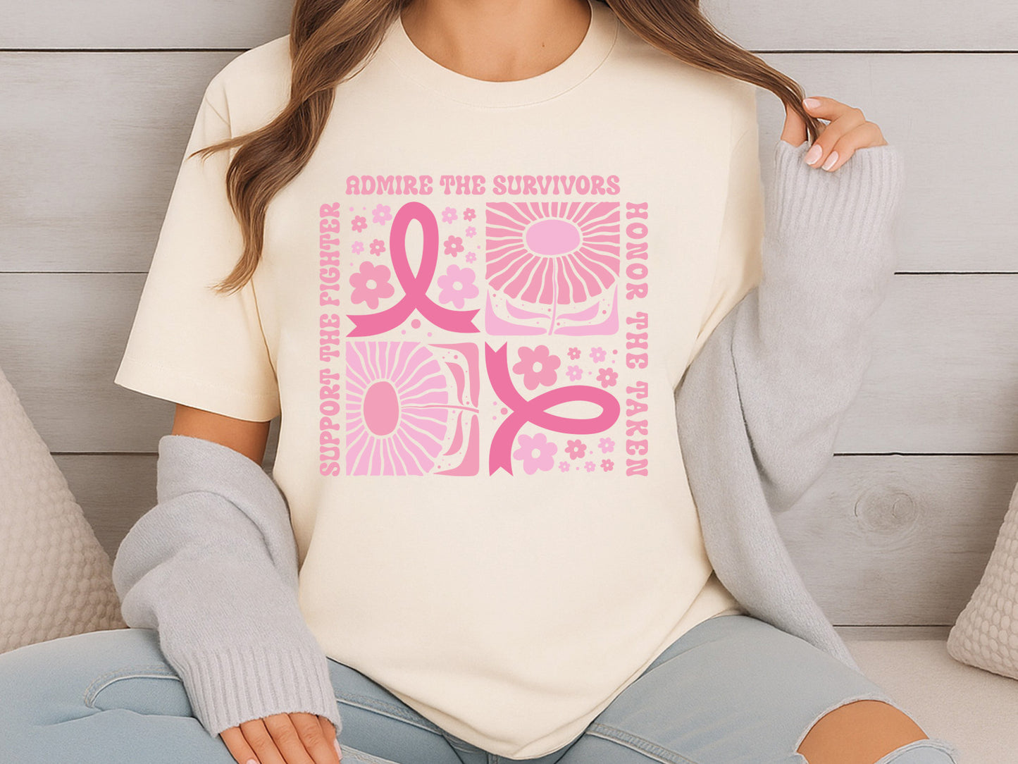 Support the Fighter - Floral Breast Cancer Awareness SVG