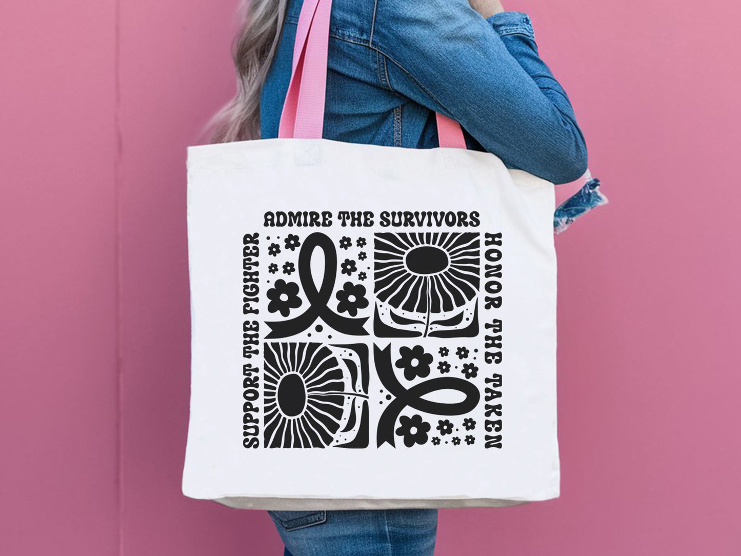 Support the Fighter - Floral Breast Cancer Awareness SVG