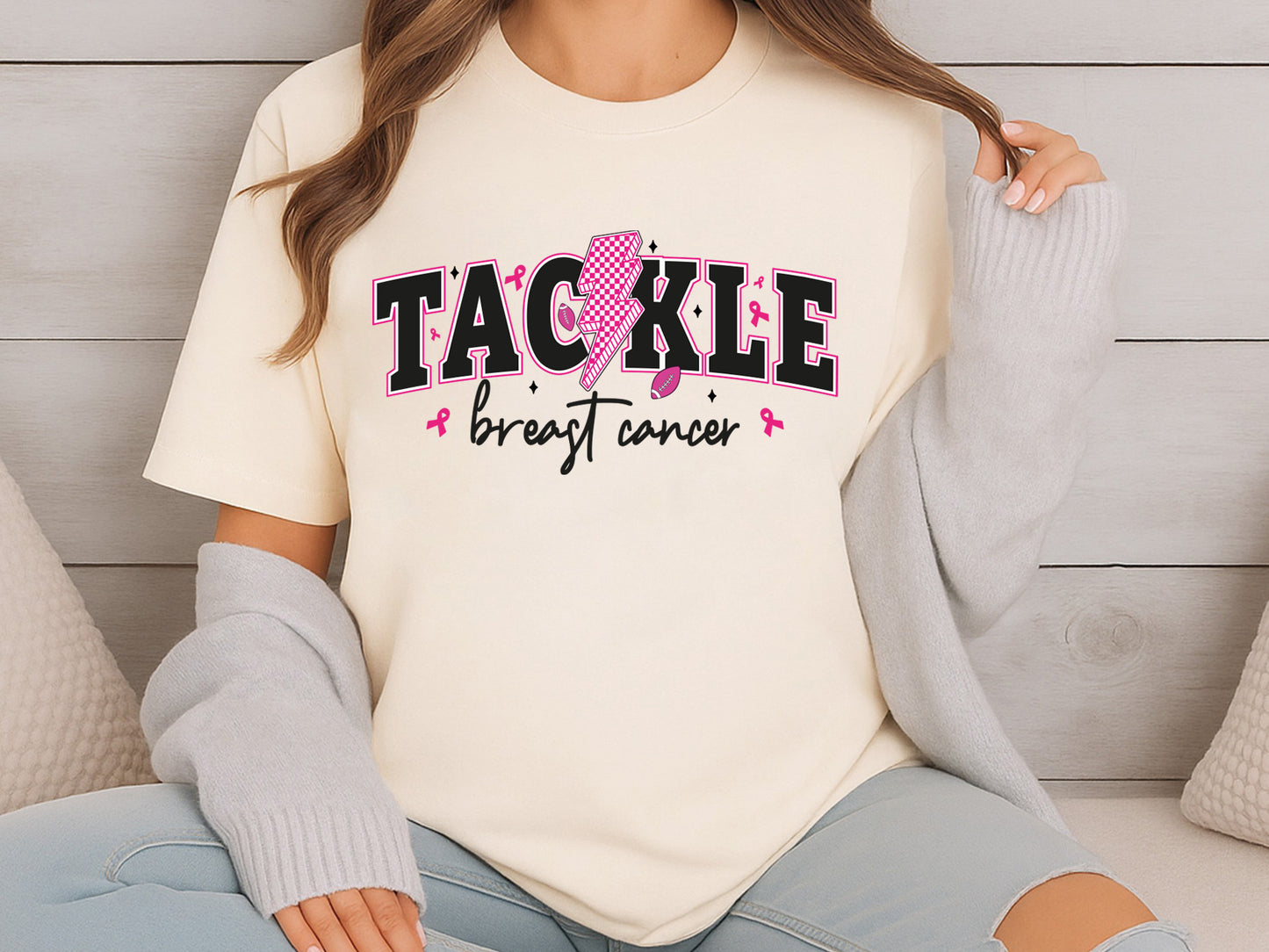 Tackle Breast Cancer Preppy Sublimation Design