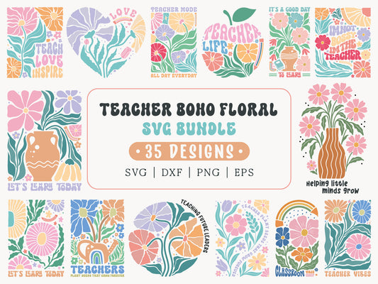 Teacher Boho Flower SVG Bundle