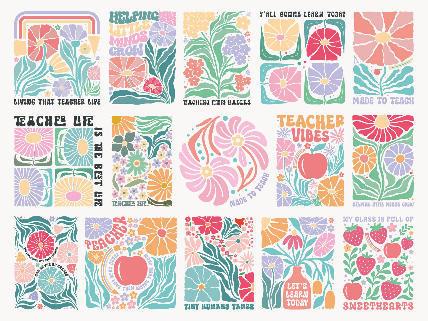 Teacher Boho Flower SVG Bundle