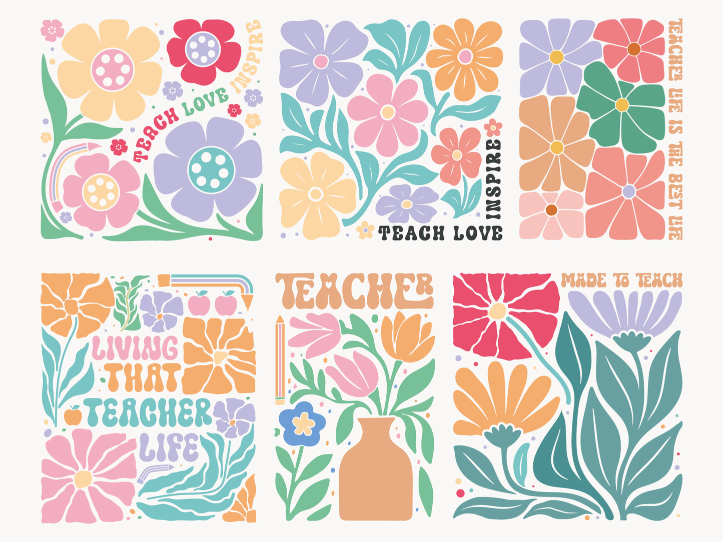 Teacher Boho Flower SVG Bundle