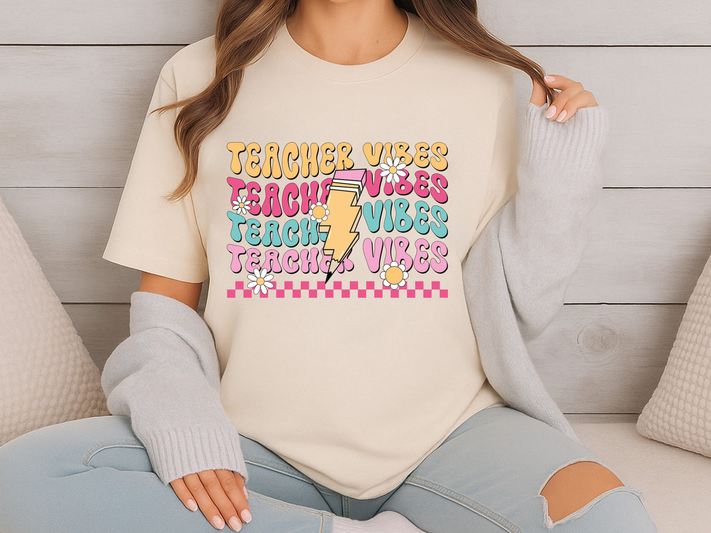 Teacher Vibes Groovy PNG Sublimation Design
