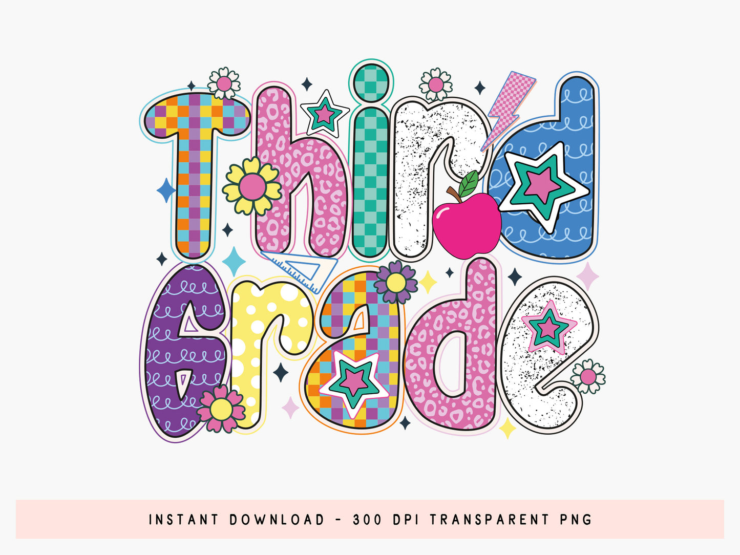 Third Grade, Back to School Preppy Sublimation