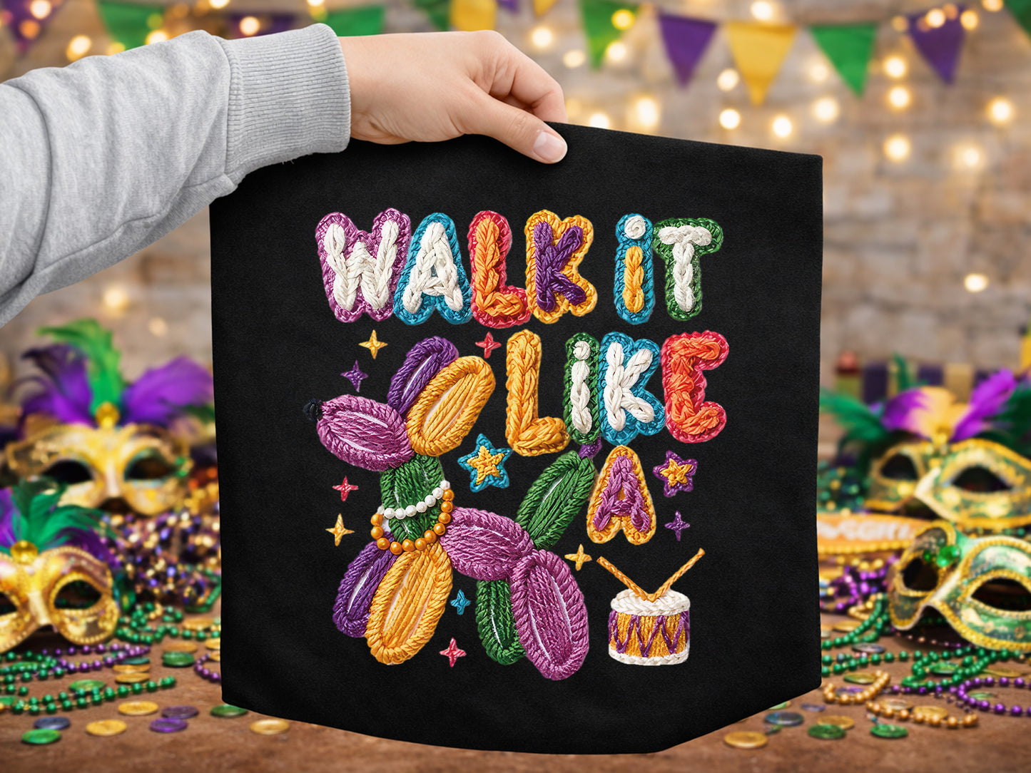 Walk It Like a Dog, Faux Yarn Mardi Gras Sublimation