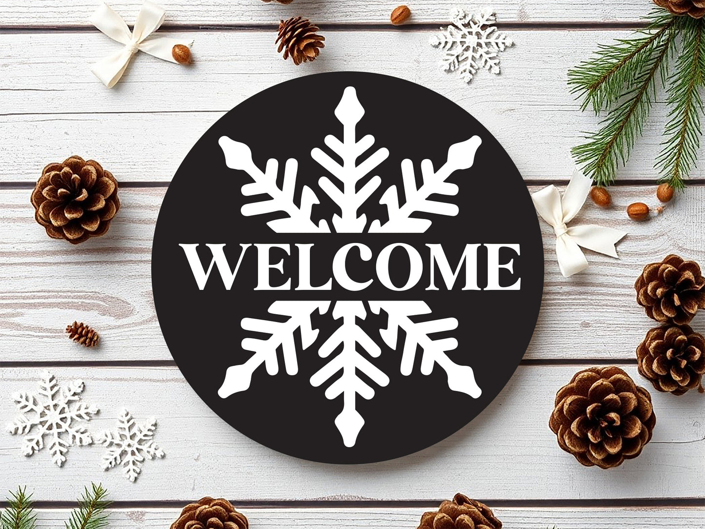 Welcome - Handmade Round Winter Sign SVG