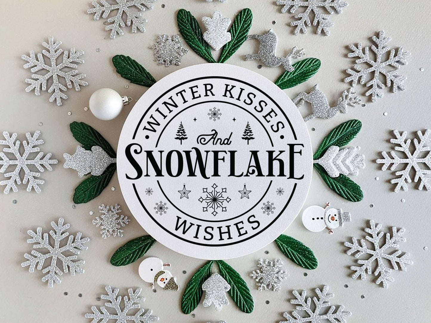 Winter Kisses and Snowflake Wishes Sign SVG Free