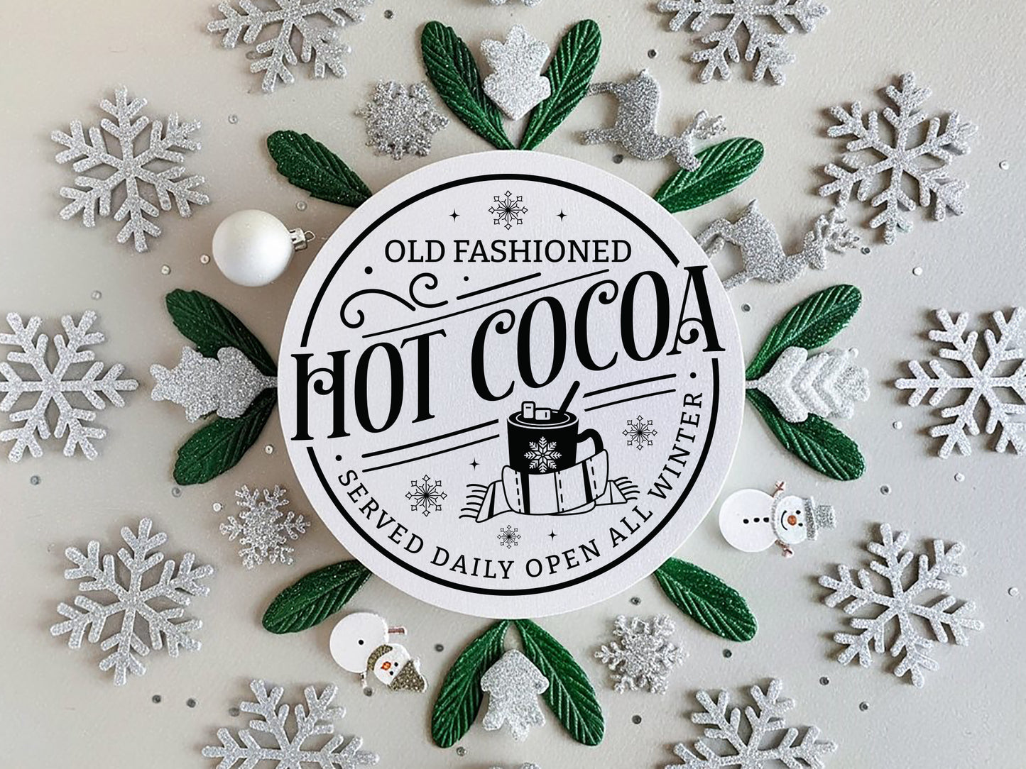 Winter Round Sign SVG - Old Fashioned Hot Cocoa