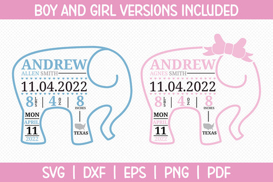 Baby Elephant Birth Announcement SVG