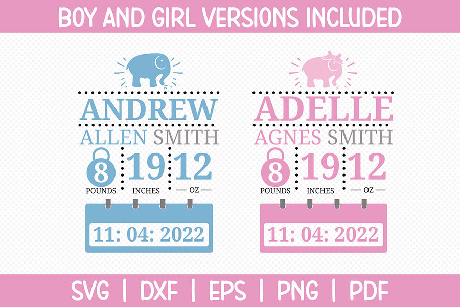 Elephant Birth Announcement SVG