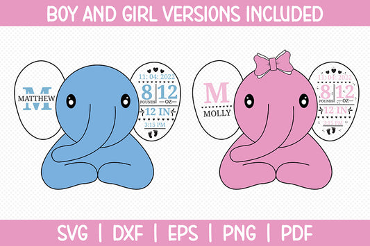 Elephant Boy & Girl Birth Announcement SVG