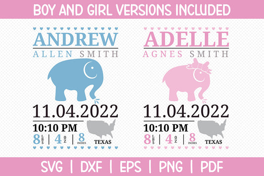 Elephant Birth Stats Announcement SVG