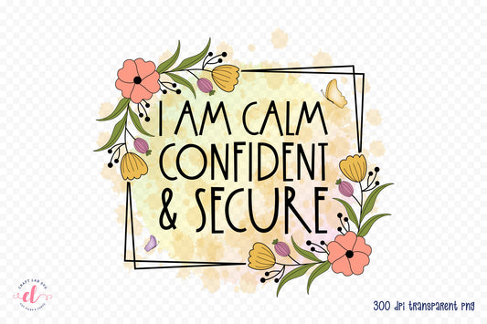Self Love Quote PNG, I Am Calm Confident and Secure