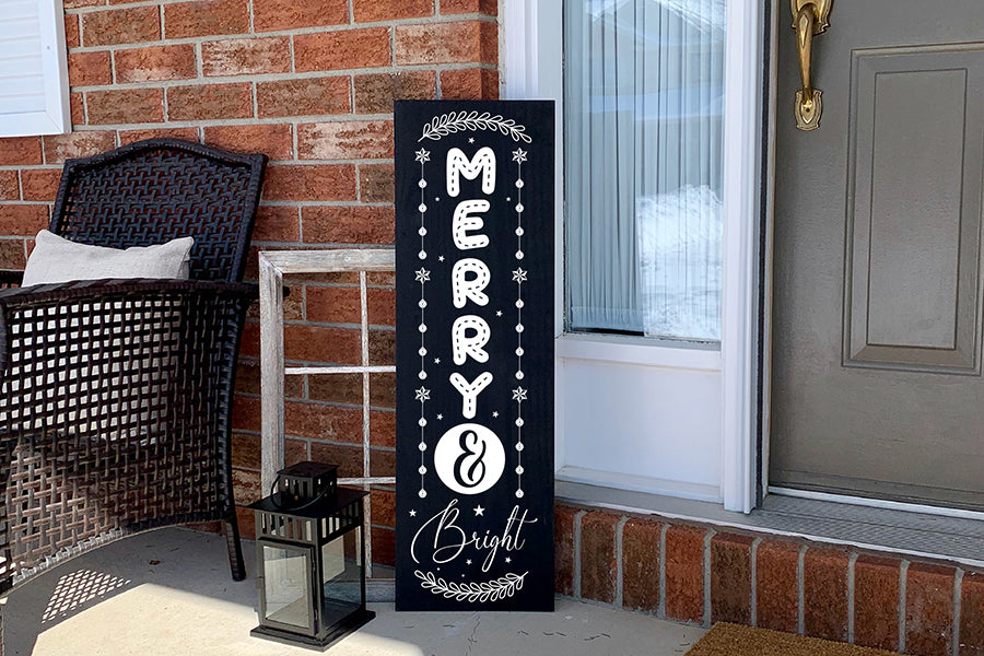 Merry & Bright, Christmas Porch Sign SVG