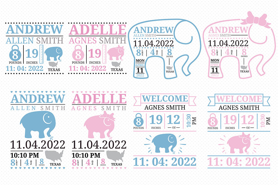 Elephant Birth Announcement SVG Bundle