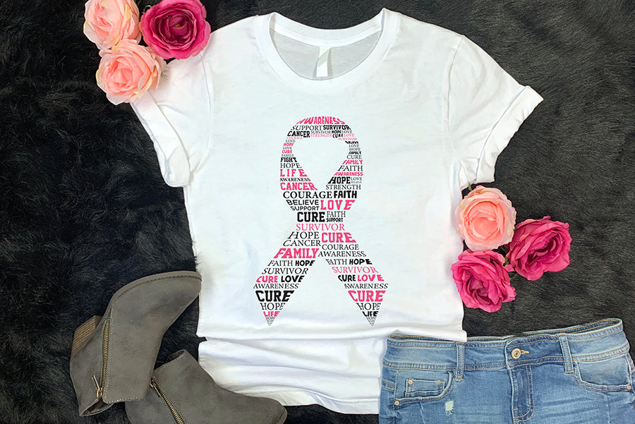Breast Cancer Ribbon Typography SVG Design