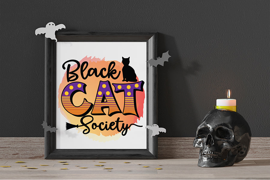 Halloween Sublimation Design, Black Cat Society