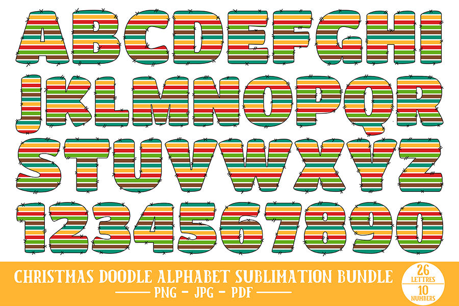 Christmas Doodle Alphabet PNG Bundle Vol.2