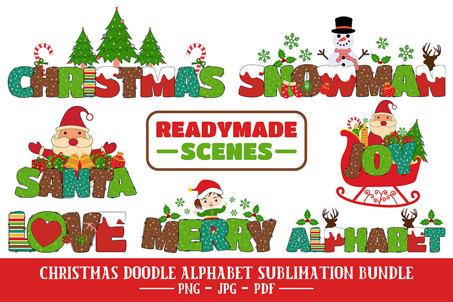 Christmas Doodle Alphabet PNG Bundle Vol.2
