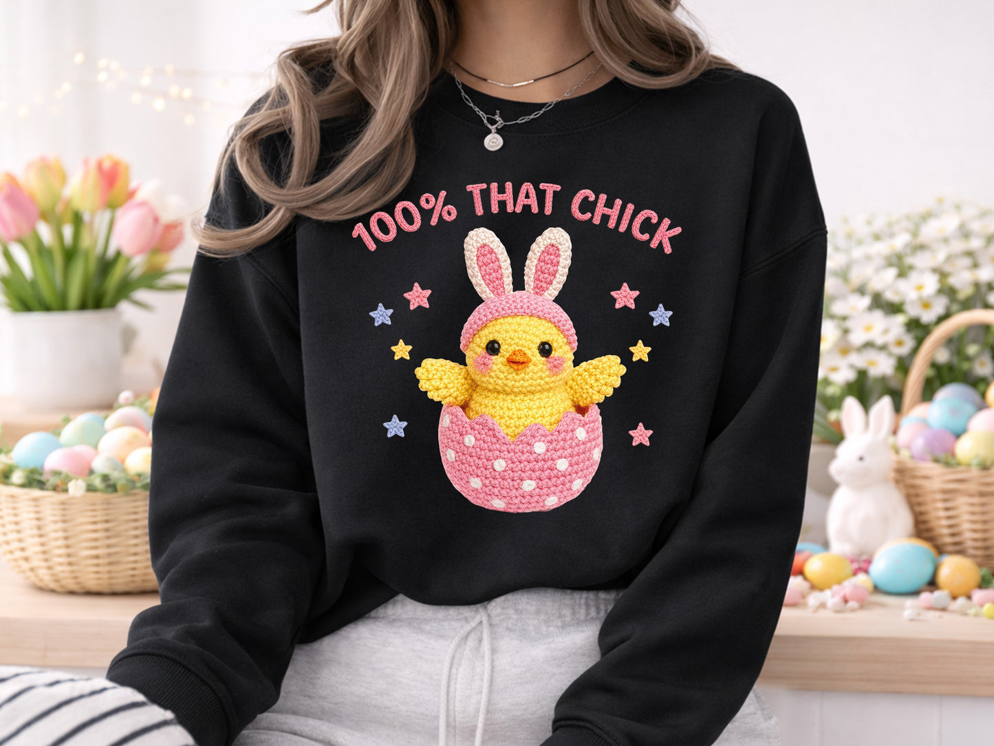 100% That Chick, Faux Yarn Easter Sublimation