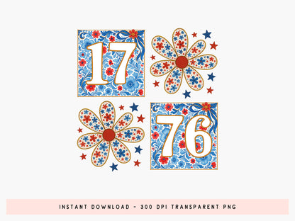1776, Floral Fourth of July Sublimation