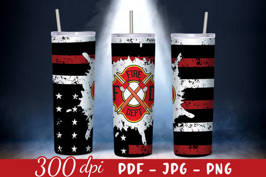 20oz Firefighter Badge Tumbler Wrap Design