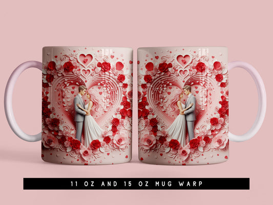 3D Heart Valentine Couple Mug Wrap PNG