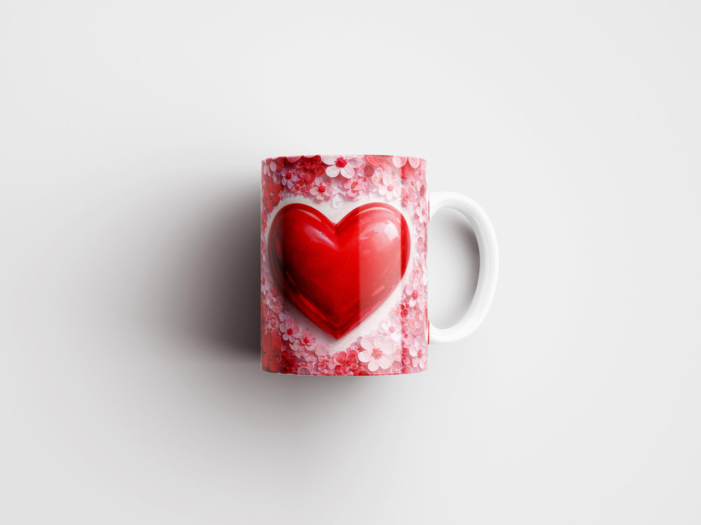 3D Heart Valentine Floral Mug Wrap PNG