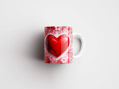 3D Heart Valentine Floral Mug Wrap PNG