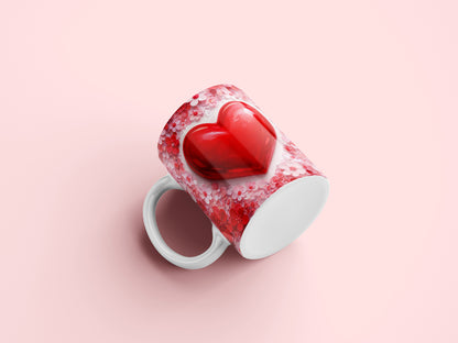 3D Heart Valentine Floral Mug Wrap PNG