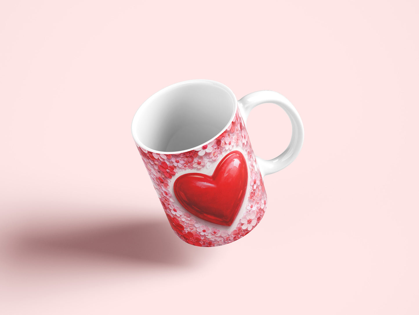 3D Heart Valentine Floral Mug Wrap PNG