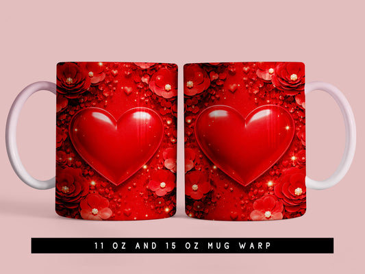 3D Heart Valentine's Day PNG Mug Wrap