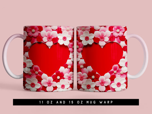 3d Floral Valentine Mug Wrap PNG Sublimation