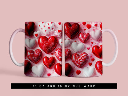 3d Heart Valentines Mug Wrap PNG Design