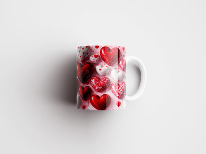 3d Heart Valentines Mug Wrap PNG Design