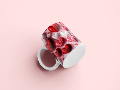 3d Heart Valentines Mug Wrap PNG Design