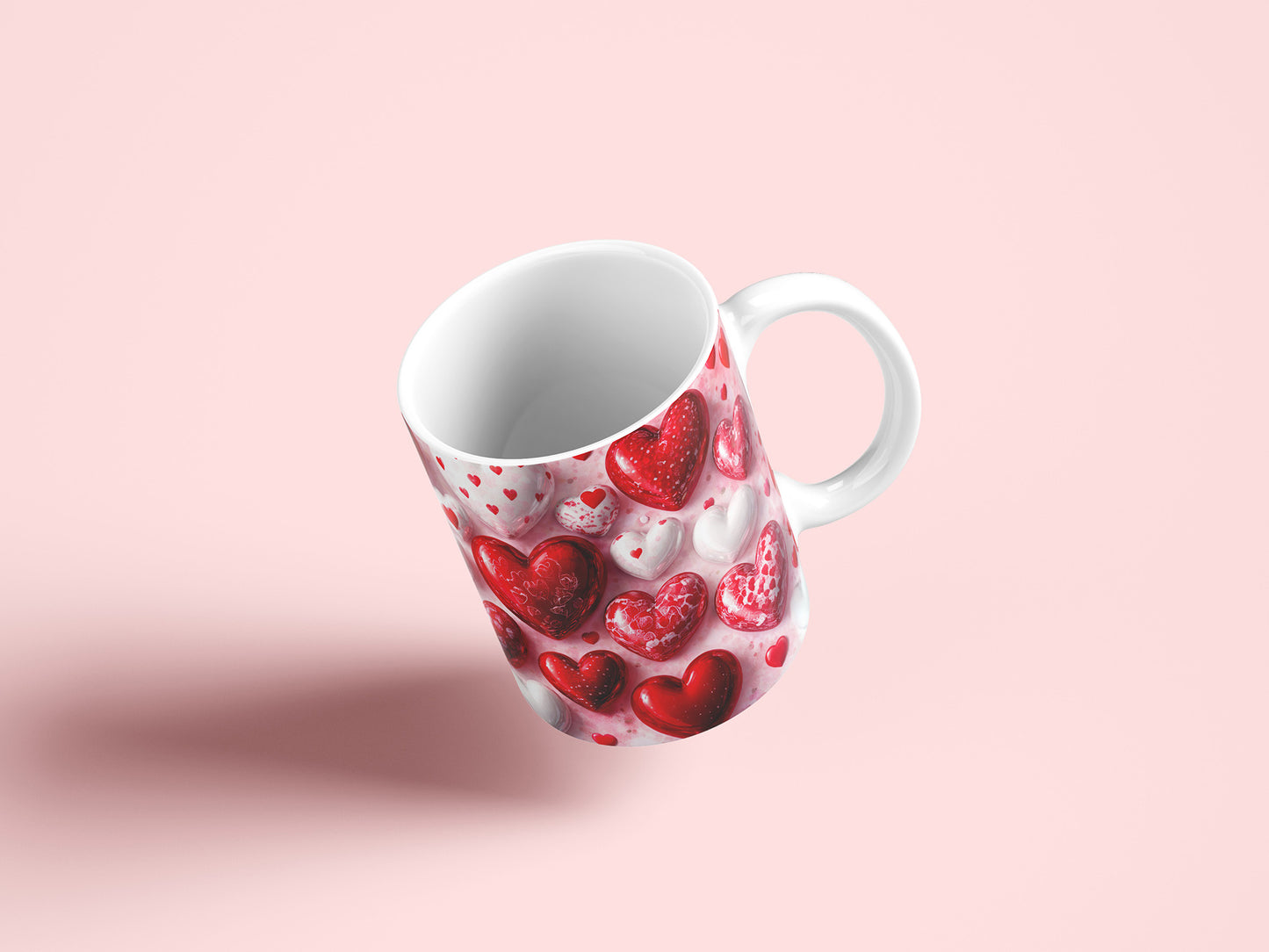 3d Heart Valentines Mug Wrap PNG Design