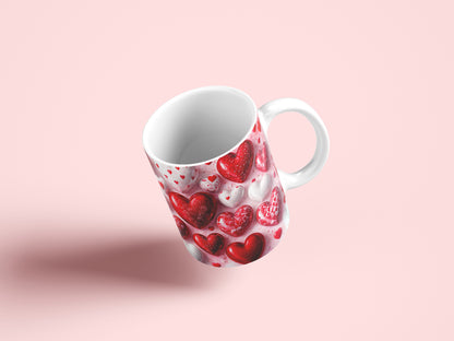 3d Heart Valentines Mug Wrap PNG Design