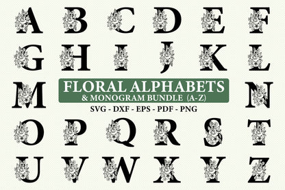 A-Z Floral Alphabets SVG Bundle