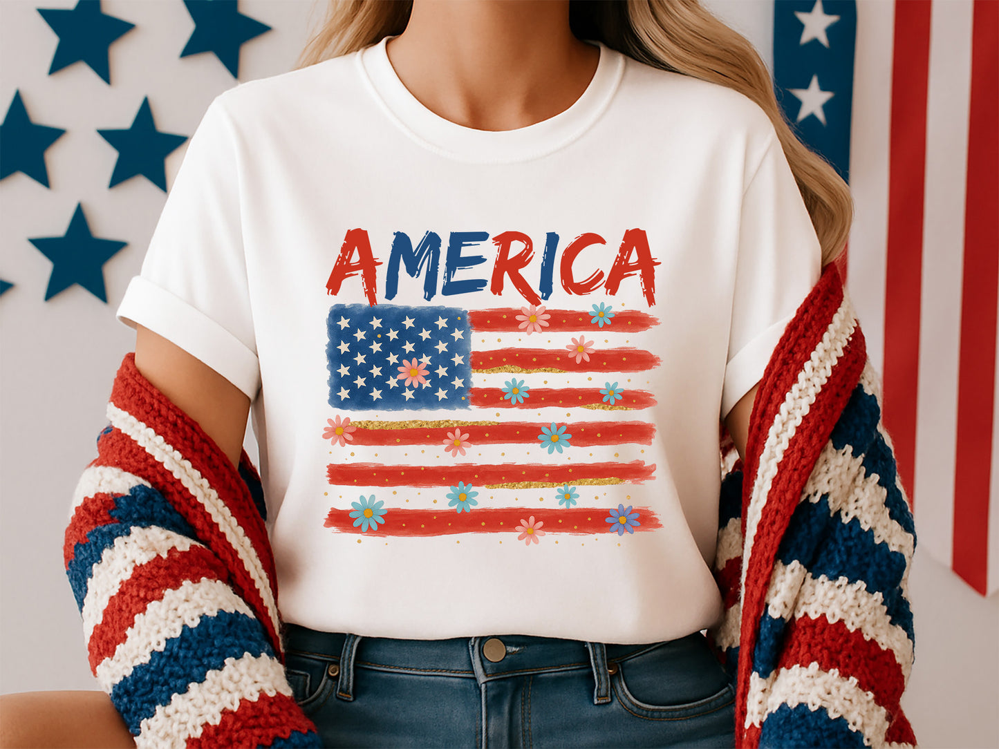 America, 4th of July Flag Sublimation PNG