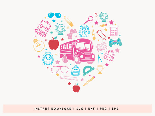 Back to School Supplies in Heart Shape SVG