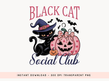 Black Cat Social Club - Pink Halloween Sublimation Print