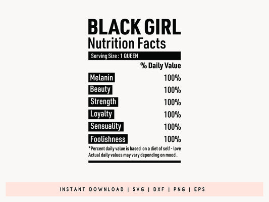 Black Girl Nutrition Facts SVG Design