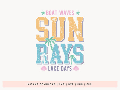 Boat Waves Sun Rays Lake Days, Summer SVG