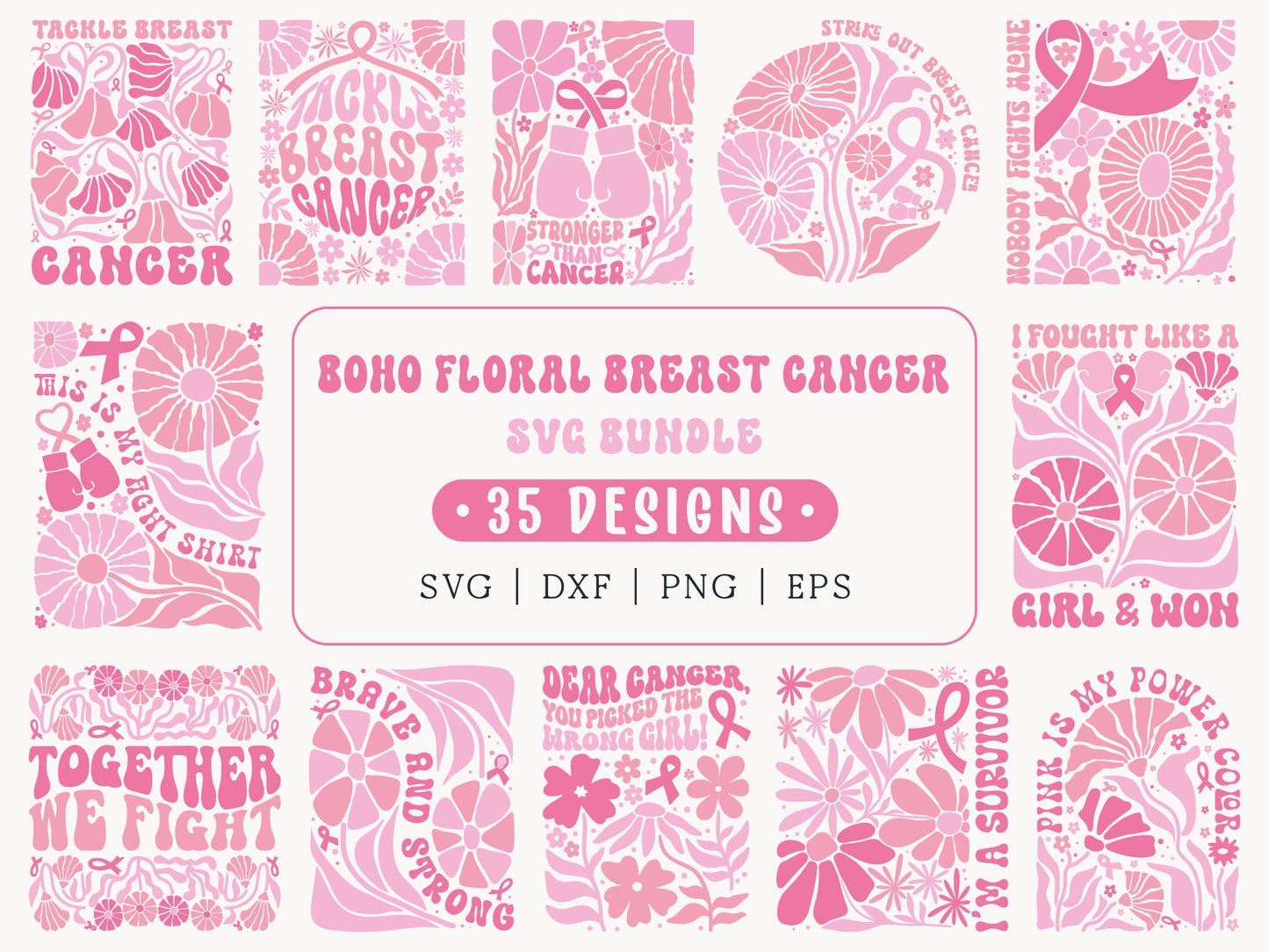 Boho Floral Breast Cancer Awareness SVG Bundle