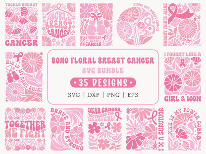 Boho Floral Breast Cancer Awareness SVG Bundle