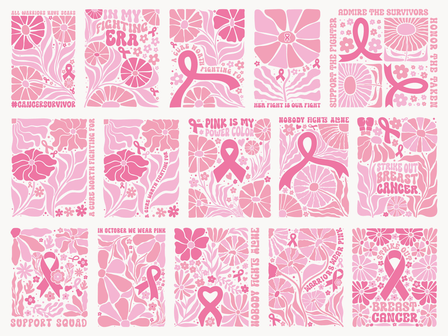 Boho Floral Breast Cancer Awareness SVG Bundle