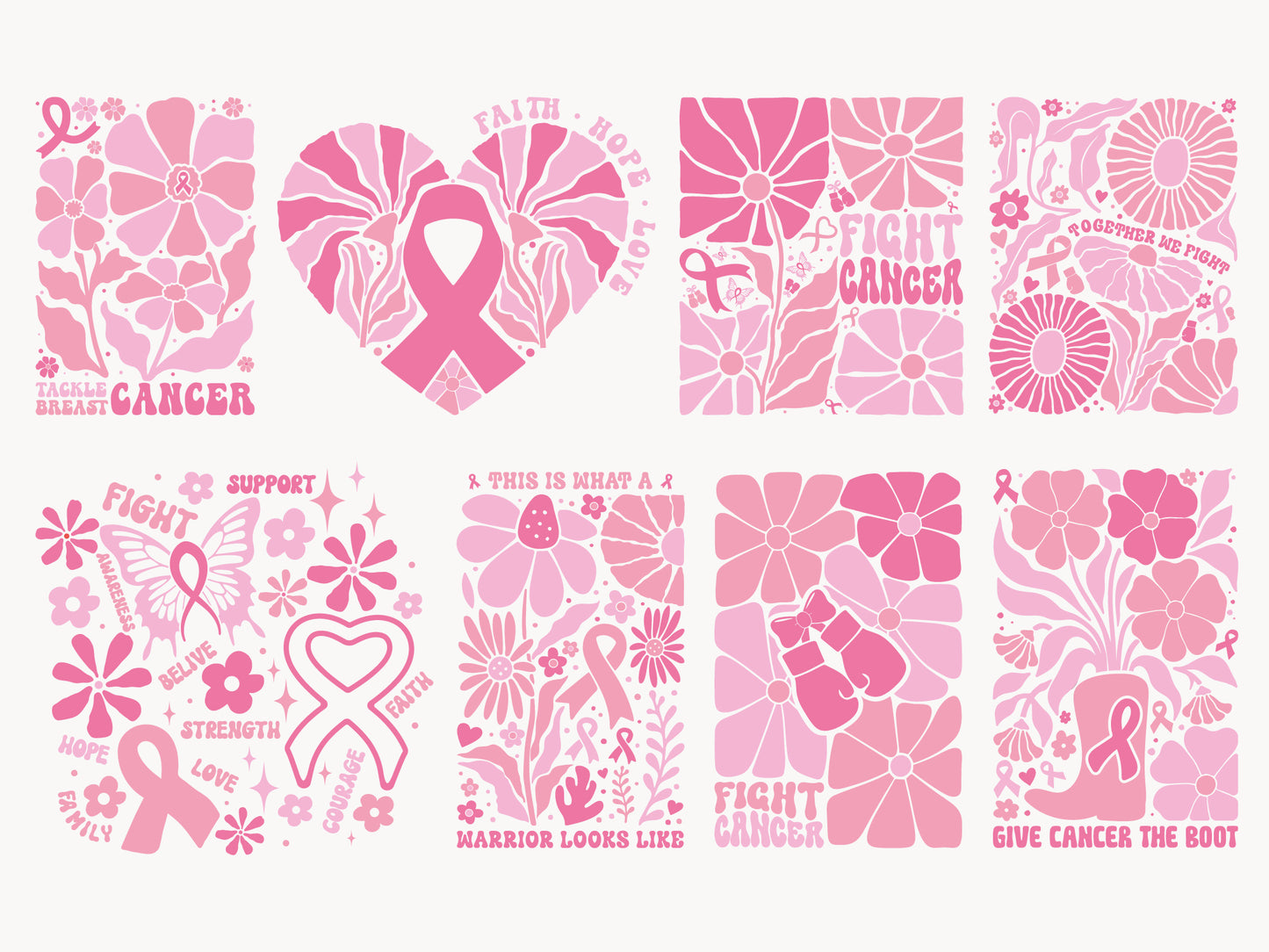 Boho Floral Breast Cancer Awareness SVG Bundle