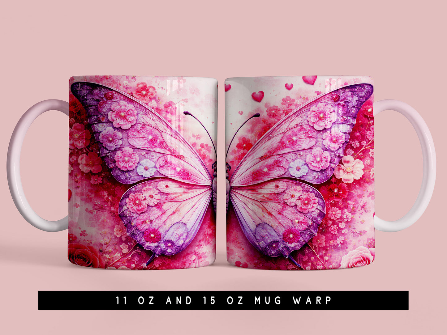 Butterfly Valentine's Day Mug Wrap PNG