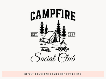 Campfire Social Club, Camping SVG Vector